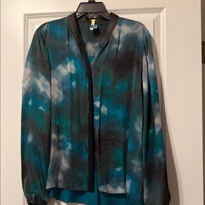Elie Tahari Teal and Black Blouse